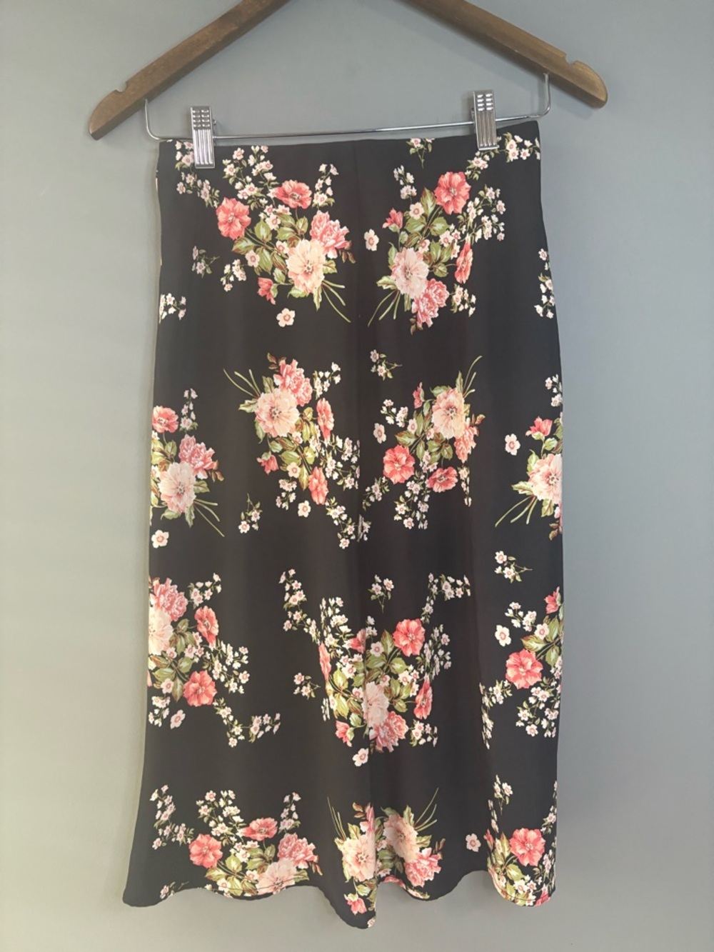 Streetwear Society Floral Midi Skirt Black | High Waist Knee Length - Picture 4 of 5